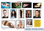 English Worksheet: Descriptions - Eyes, Hair, Face