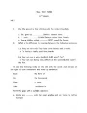 English Worksheet: test  12th grade