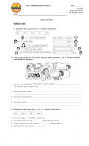 English Worksheet: Use of will