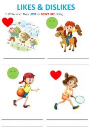 English Worksheet: LIKES, DISLIKES AND SPORTS/ACTIVITIES