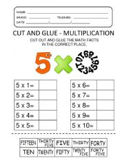 English Worksheet: MULTIPLICATION FACT 5