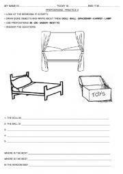 English Worksheet: Prepositions of place_In_On_Under_Next to