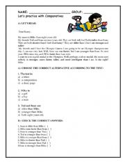 English Worksheet: READING COMPREHENSION ABOUT COMPARATIVES