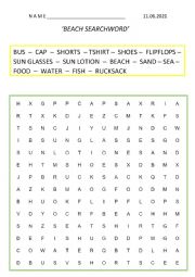 English Worksheet: beach searchword