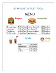 English Worksheet: fast food menu 