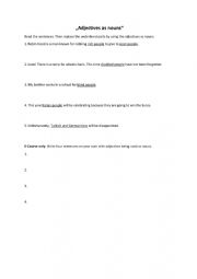 English Worksheet: Using adjectives as nouns