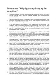 English Worksheet: Teen mom talks about adoption