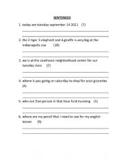 English Worksheet: sentence correction exercise for 9-14-21