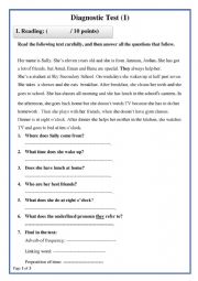 English Worksheet: Diagnostic Test 1