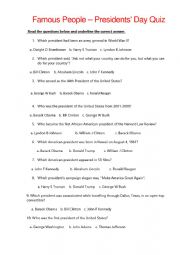 English Worksheet: Presidents� Day Quiz
