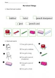 English Worksheet: My School Things