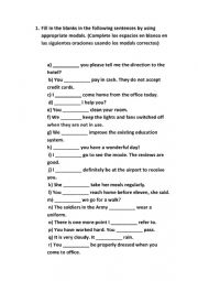 English Worksheet: MODALS