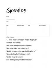 English Worksheet: Goonies Movie Graphic Organizer