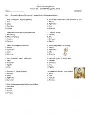 English Worksheet: Greek Gods and Goddesses, Mythical Creatures