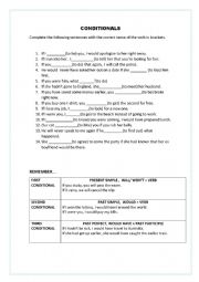 English Worksheet: CONDITIONALS (FIRST,SECOND, THIRD)