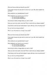 English Worksheet: wish conversation