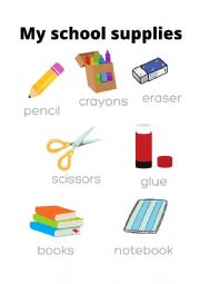 English Worksheet: basic school supplies