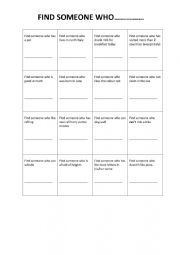 English Worksheet: FIND SOMEONE WHO