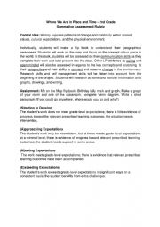 English Worksheet: Where We Are in Place and Time Summative assessment Rubric
