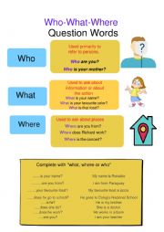 English Worksheet: Question Words What where who