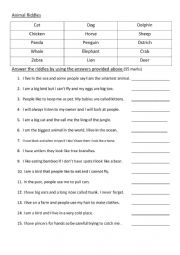 English Worksheet: Animal Riddles