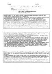 English Worksheet: READING COMPREHENSION - NEWS & HEADLINES