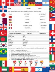 COMPARATIVES WORKSHEET COUNTRIES AND NATIONALITIES