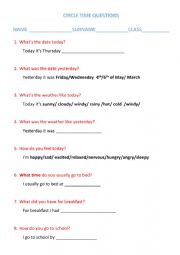 English Worksheet: circle time