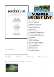 English Worksheet: Bucket list speaking session