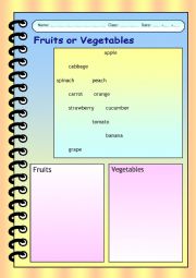 English Worksheet: Fruits or Vegetables