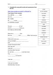 English Worksheet: True colors from movie Trolls