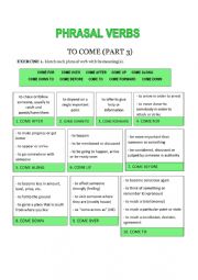 Phrasal verbs with Come (Part 3) + Answer Key