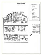 English Worksheet: Parts of the house and objects