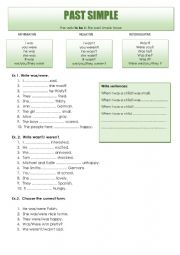 English Worksheet: Verb to be in past