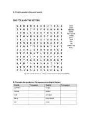 English Worksheet: The Fox and the Crow Word Search