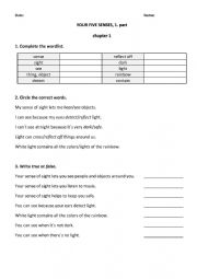 English Worksheet: YOUR FIVE SENSES, 1. part