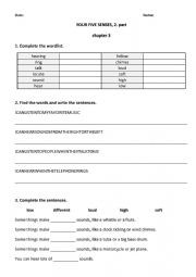 English Worksheet: YOUR FIVE SENSES, 2. part