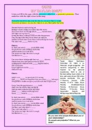 English Worksheet: Song Ours by Taylor Swift (Possessive Adjs and Pronouns)