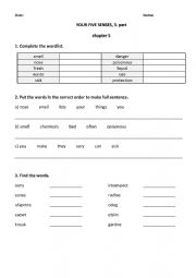 English Worksheet: YOUR FIVE SENSES, 3. part