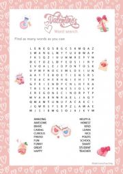 English Worksheet: Saint Valentine�s Word Search