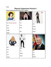 English Worksheet: Physical Appearance Vocabulary Review