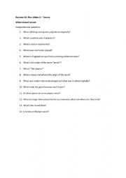 English Worksheet: Comprehension questions for Pioneer B1 Plus video 2 - Tennis