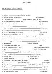 English Worksheet: Future will, going to, present continuous
