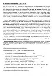 English Worksheet: Extreme Sports Reading & Grammar Intermediate