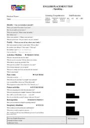 English Worksheet: My English Placement Test - Speaking