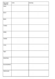 English Worksheet: Superheroes costumes vocabulary