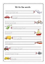 English Worksheet: Transportation Tracing Sheet
