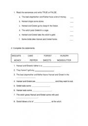 English Worksheet: HANSEL and GRETEL comprehension activities