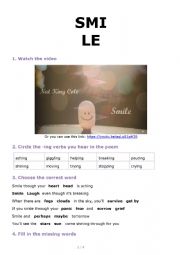 English Worksheet: Song smile worksheet
