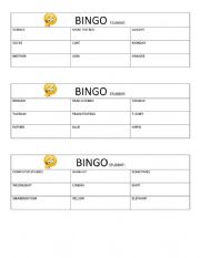 English Worksheet: Bingo